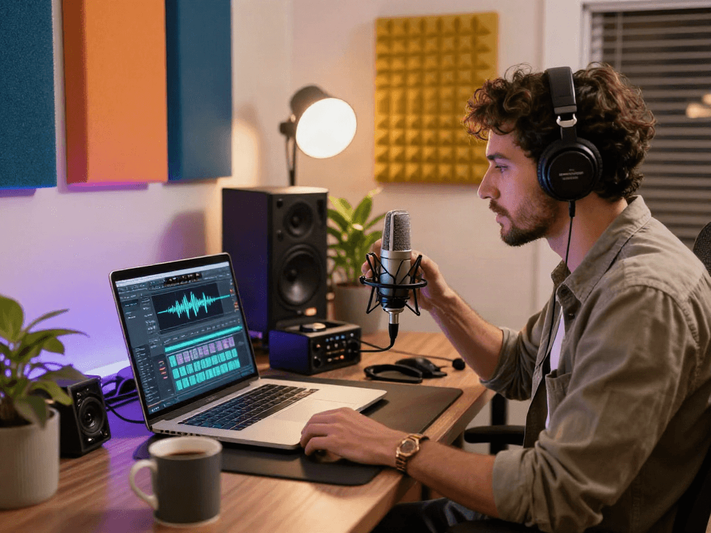 Environnement de travail créatif avec Atlas pro ontv et matériel de production audiovisuelle.