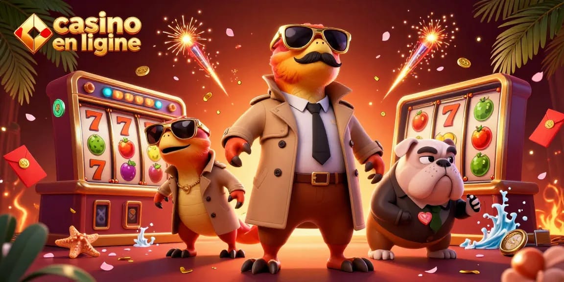 Jouer au casino en ligne avec des raptors déguisés entrant dans un lounge VIP dynamique.