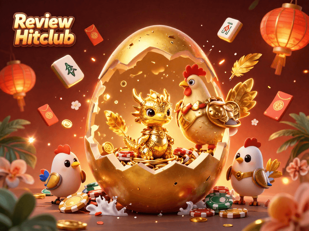 Experience top gaming thrills with Review Hitclub: a dazzling golden dragon and poker chips!
